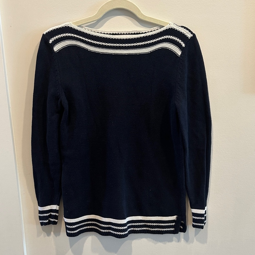 LOFT Navy and White Crew Neck Sweater
